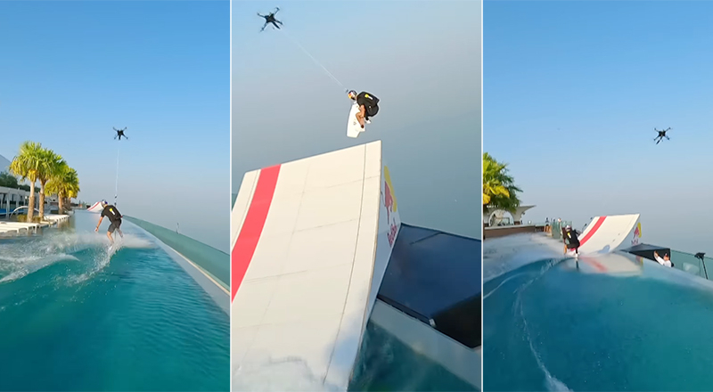 Беспрецедентный трюк в Дубае: бейс-прыжок на вейкскейте у самого высокого в мире пейзажного бассейна